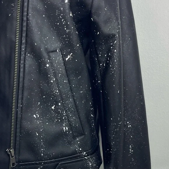 BROWNY STANDARD Women’s Leather Jacket/White Paint Splatter/Graffiti/Sequin S - Picture 4 of 6